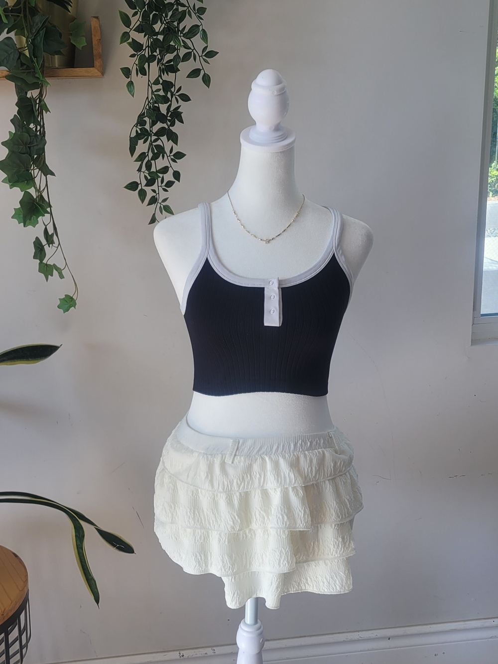Garage Black Ribbed Snap-Front Tank with White Trim